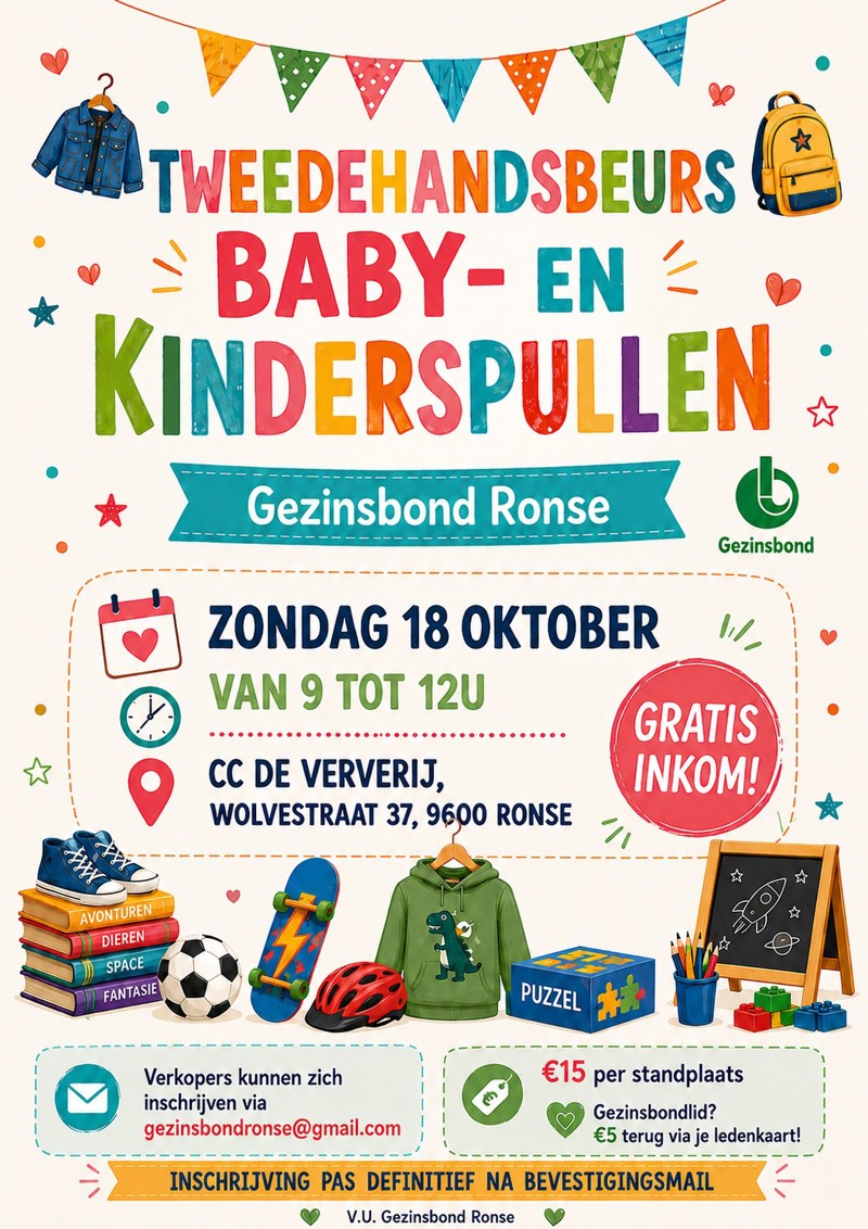 Tweedehandsbeurs RONSE: Geef zwangerschaps-, baby- en kinderspullen een tweede kans!