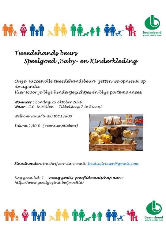 Tweedehandsbeurs Millen zondag 25 oktober