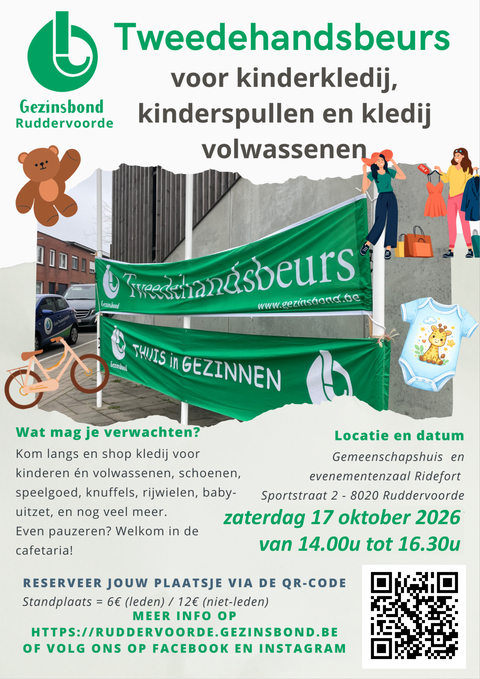 Tweedehandsbeurs Ruddervoorde zaterdag 17 oktober